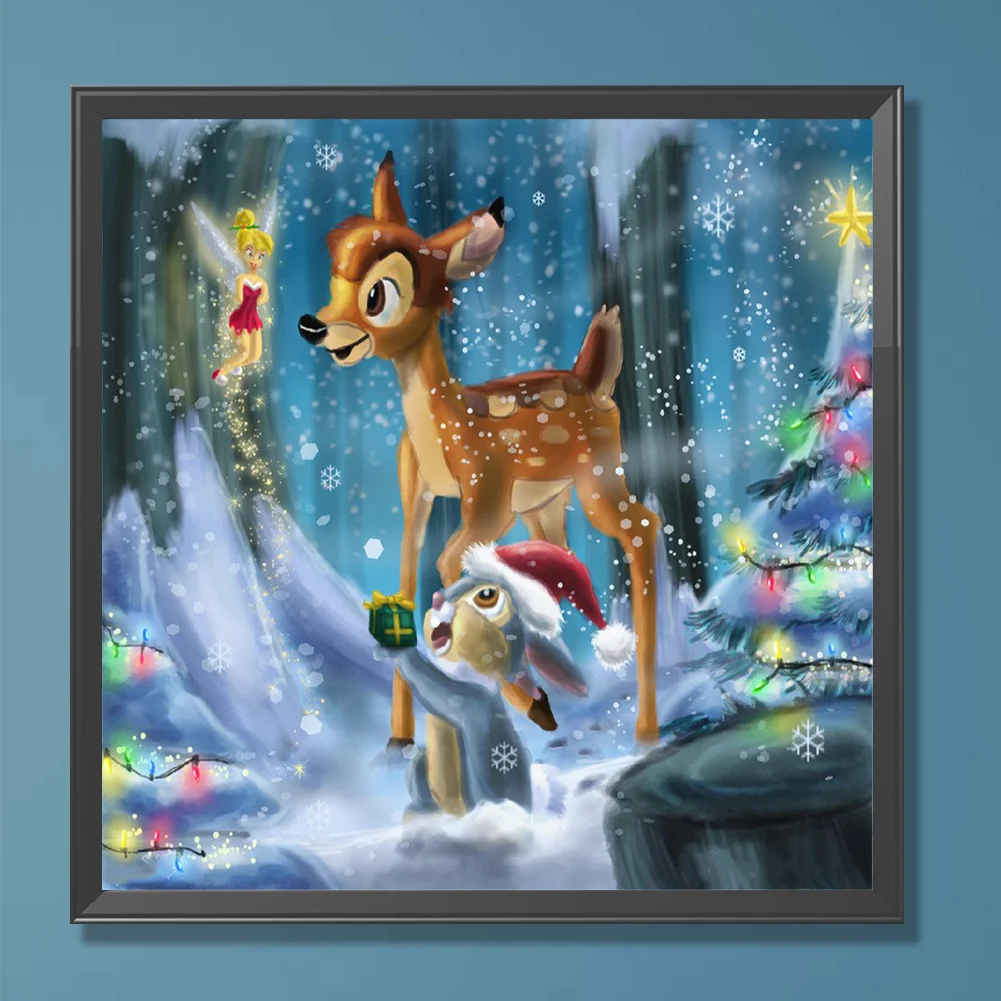 Full Round Diamond Painting 30*30cm - Deer And Squirrel In The Snow