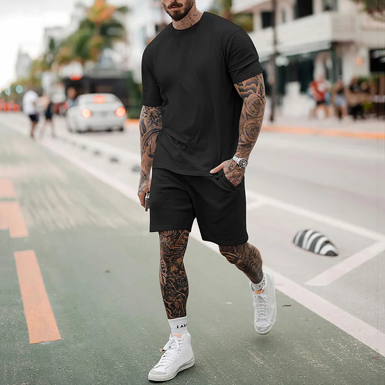 BrosWear Men's Plain Casual Short Sleeve  T-Shirt And Short Co-Ord