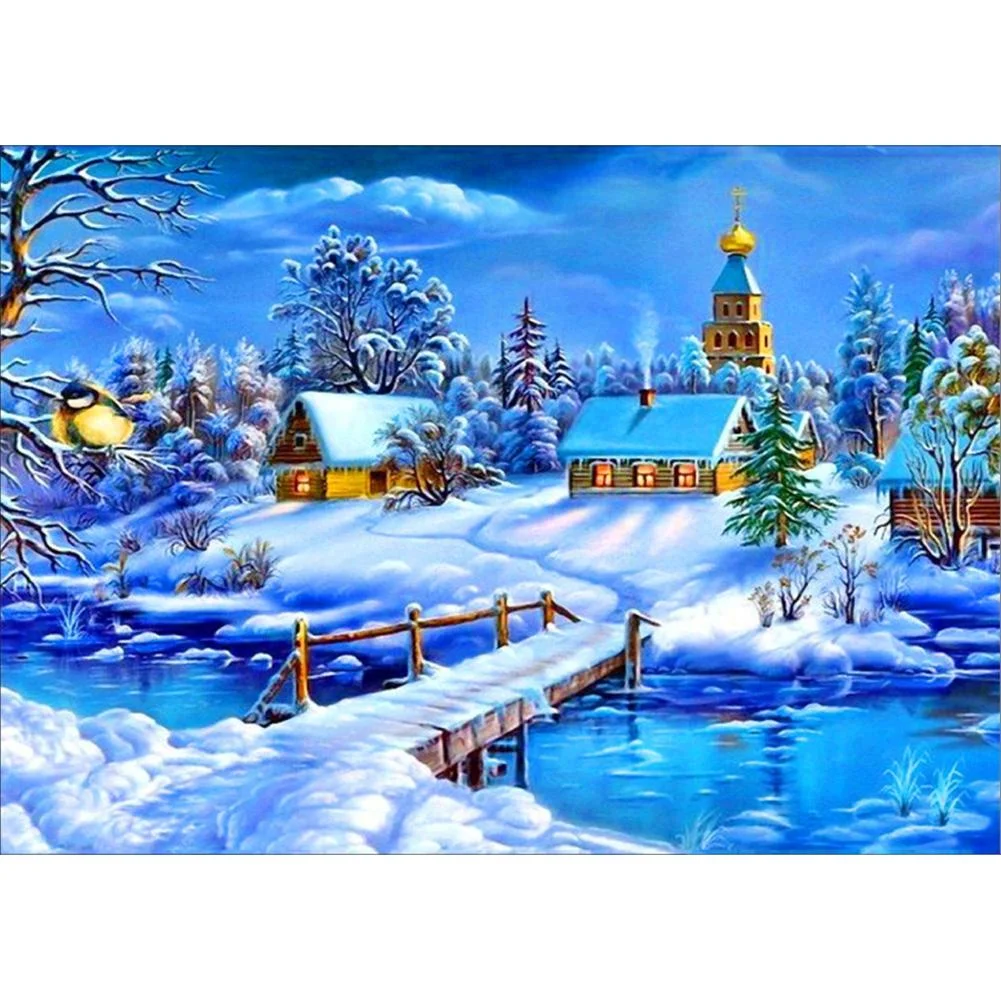 Full Round Diamond Painting Snow Countryside (30*20cm)