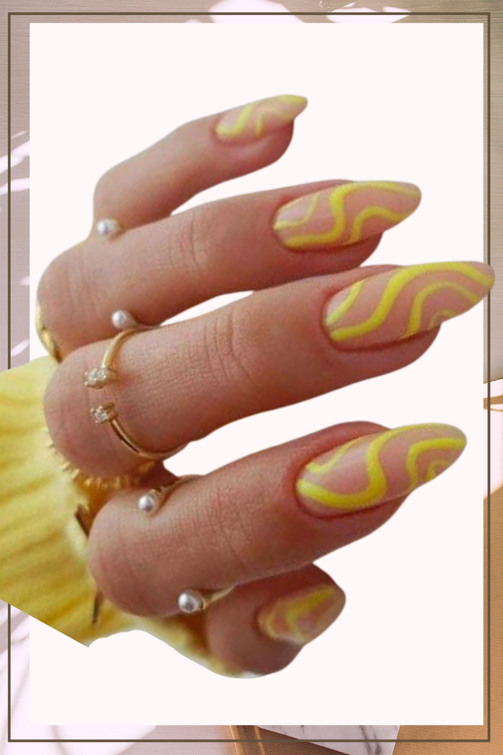 Yellow French Tip Wave Swirl Press On Nails Kit