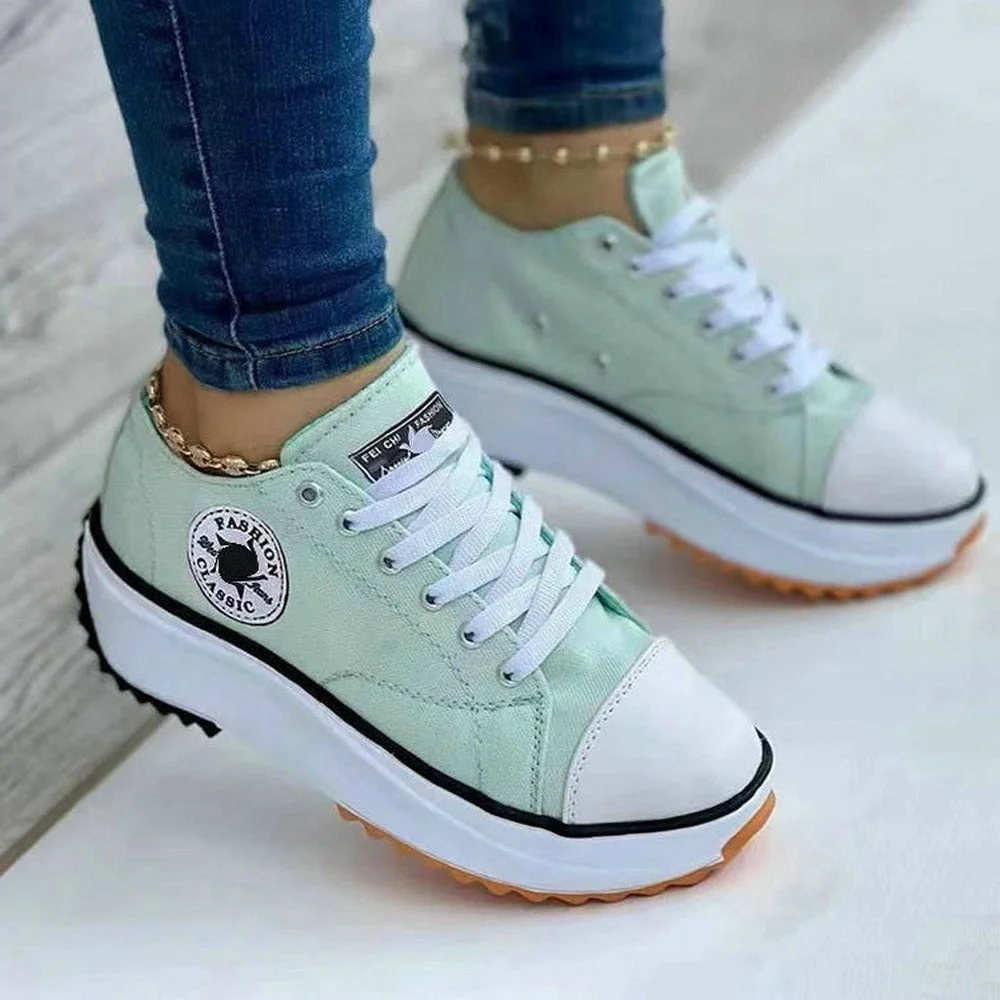 Canvas Sneakers Women Fashion Platform Low-top Women Single Shoes Thick-soled Candy Color Flats Female Canvas Shoes 2022