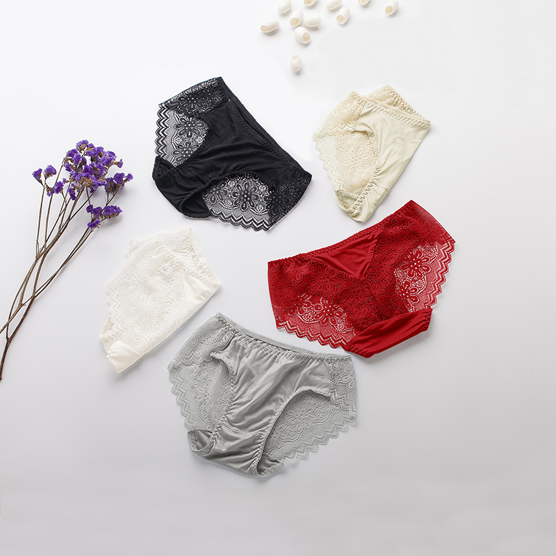 Women's Lace Knit 100 Silk Brief Panties 5-Pack REAL SILK LIFE