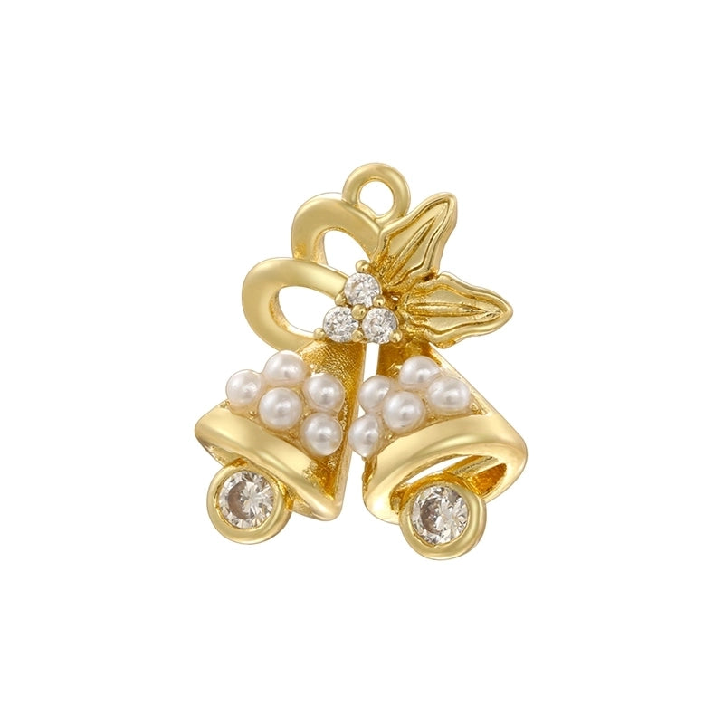 1 Piece Copper Artificial Pearls Zircon 18K Gold Plated Christmas Tree Christmas Socks Bell Pendant