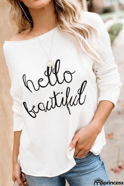 Hello Beautiful Embroidered Sweater