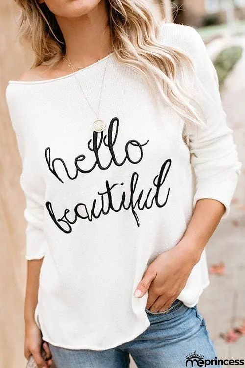 Hello Beautiful Embroidered Sweater