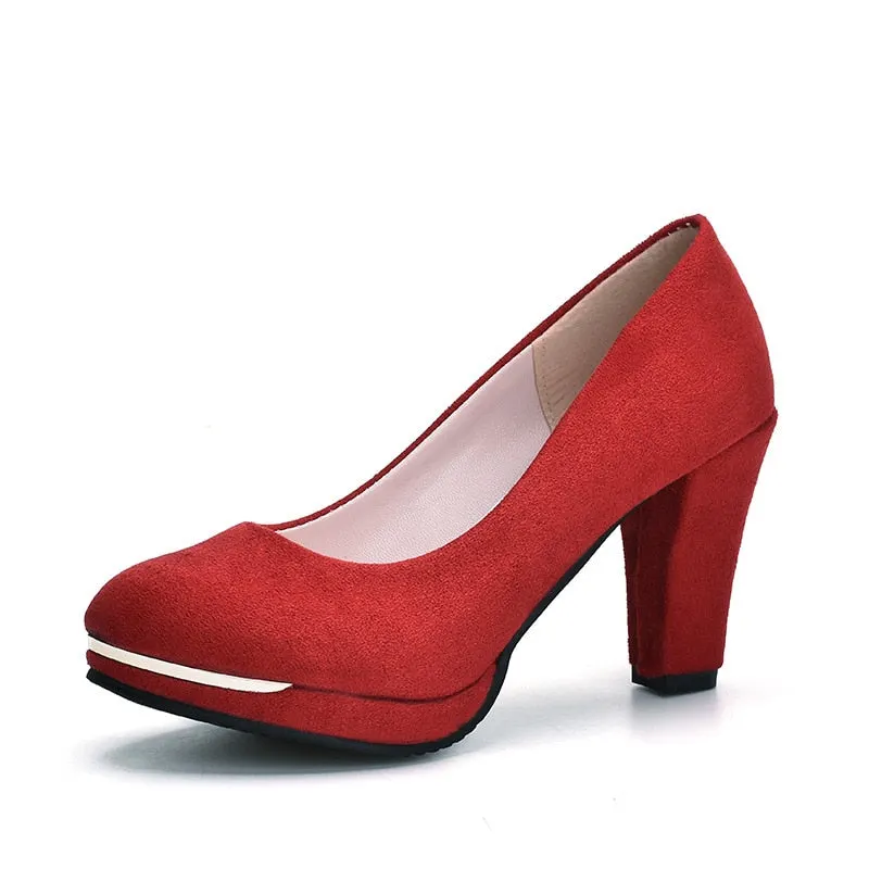 High QualityHigh-heeled Shoes New Pumps Women Simple Shoes Waterproof Flock High Heeles Shoes Wedding Pumps Round Toe Shoes
