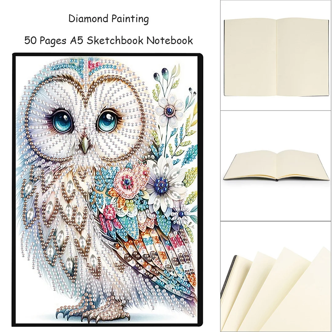 2pcs Owl Partial DIY 50 Pages A5 Diamond Painting Notebook for Study Drawing