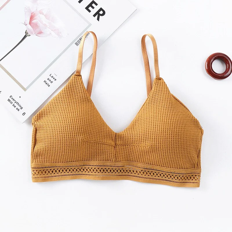 Sexy Cotton Hollow Out Bras For Women Underwear Solid Color Comfort Wireless Bra Lingerie Fashion Seamless Padded Bralette New