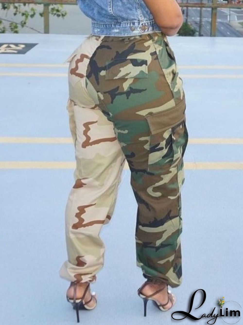 Autumn Green Camo Print Casual Cargo Pants