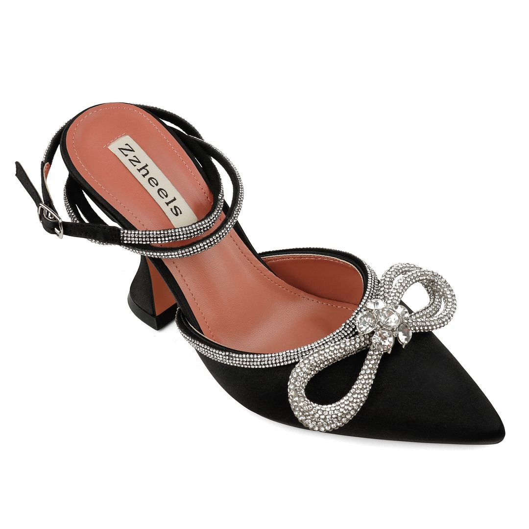 9.5cm/3.74 Double Bow Crystallized High Pums Pointed Toe Strappy Transparent Sandals Wedding Shoes