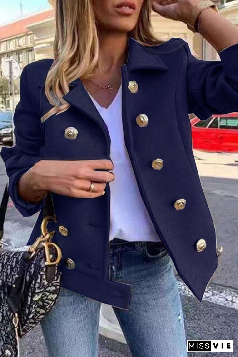 Casual Solid Patchwork Buckle Turndown Collar Outerwear(4 Colors)