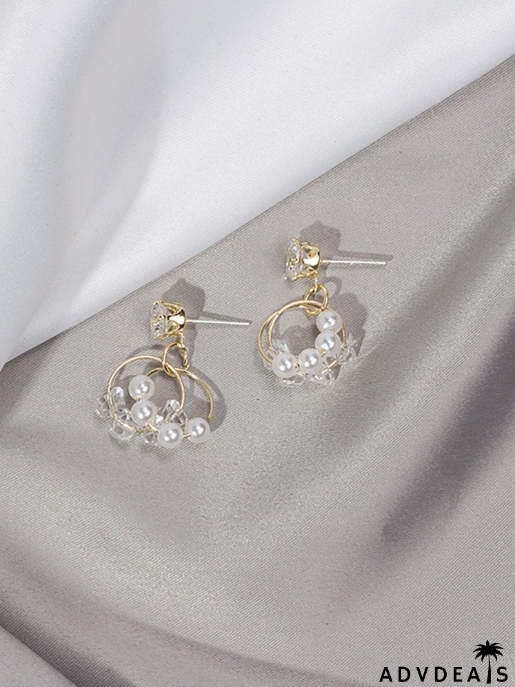Faux Pearl Decor Round Drop Earrings