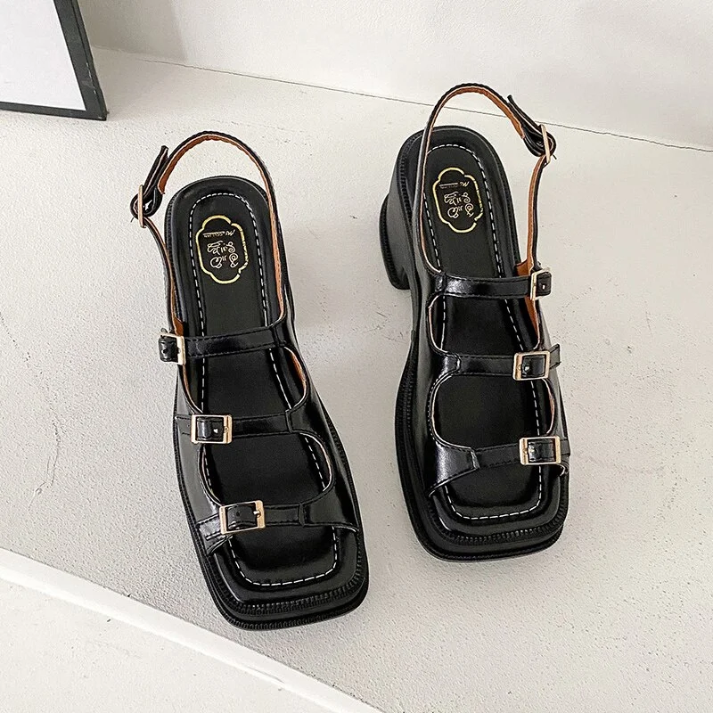 Canrulo Buckle Women Lolita Sandals Thick Platform Mary Janes Shoes 2023 Summer Fashion Slingback Women Shoes New Party Sandals 319-0