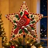 DIY Diamond Painting Wooden Christmas Tree Topper Star With Light, Double Side Drills,Holiday Tree Top Decoration with Spring Base, Removable Tabletop Christmas Decor