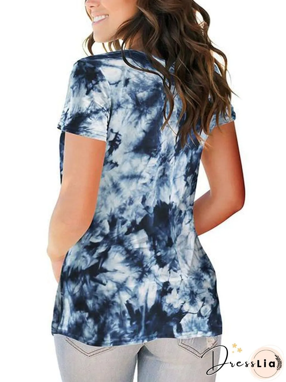 Tie-Dye Print V-Neck Loose T-Shirt