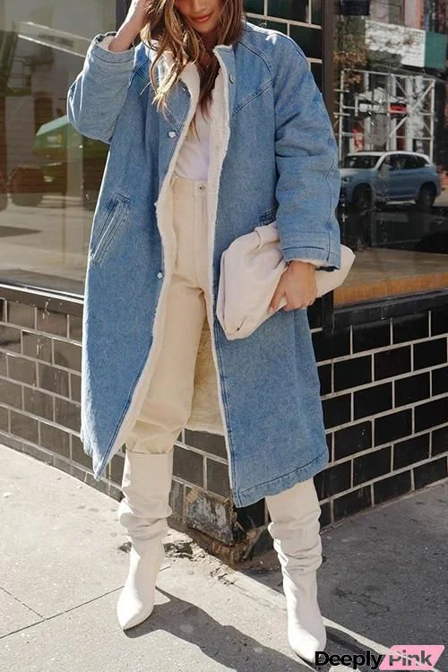 Sherpa Fleece Denim Trench Coat