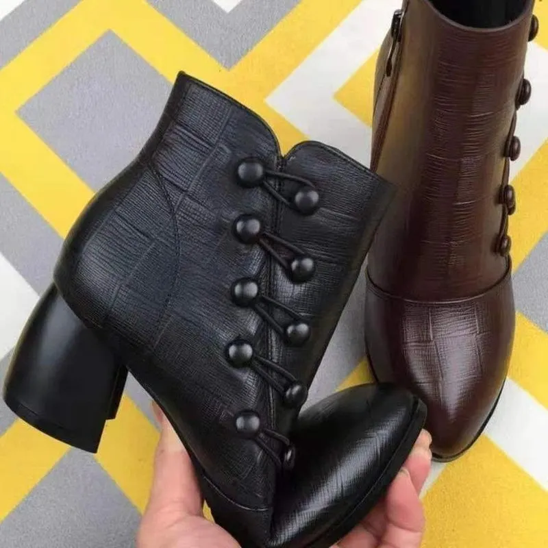 Women's winter Chelsea boots 2021 new retro and nude short boots  thick black western boots with root women's boot botines mujer