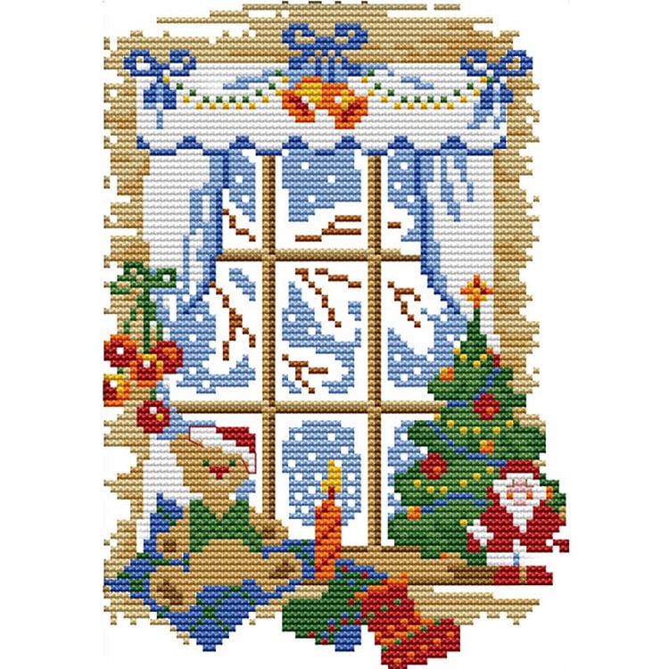 Joy Sunday - Christmas Window - 14CT 2 Strands Threads Printed Cross Stitch Kit - 18x26cm(Canvas)
