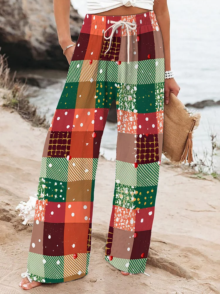 Women's Christmas Vibe Plaid Print Casual Pants