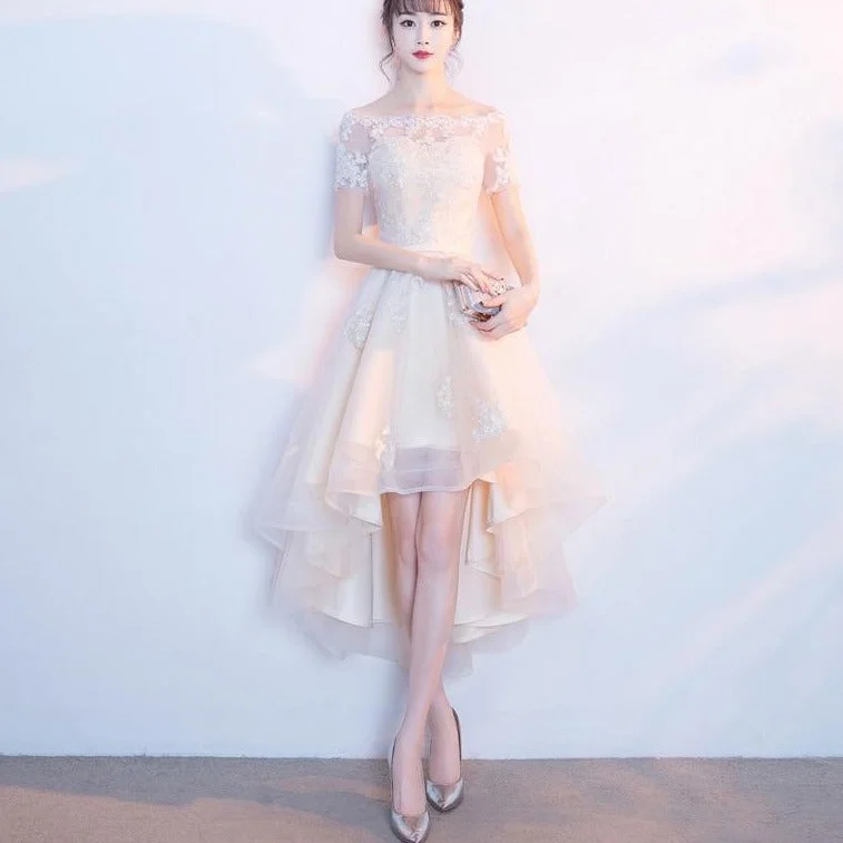 Beige Color Lace Bridesmaid Dresses Plus Size Prom Gown SS1830