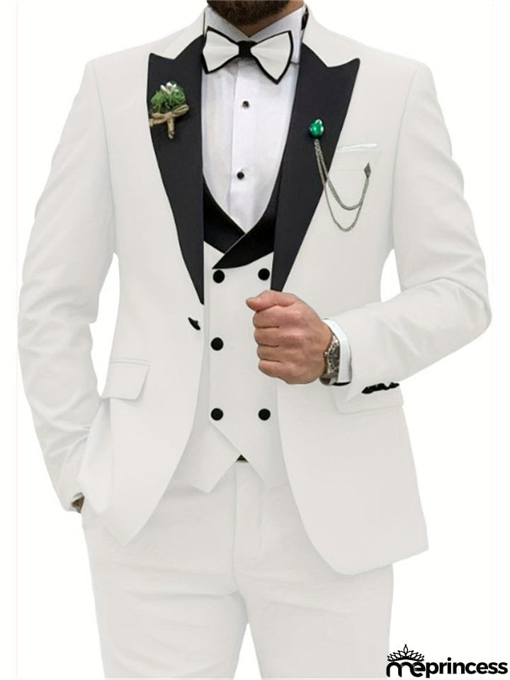Men's 3 Piece Wedding Prom Suits Bridegroom Blazer + Vest + Pants