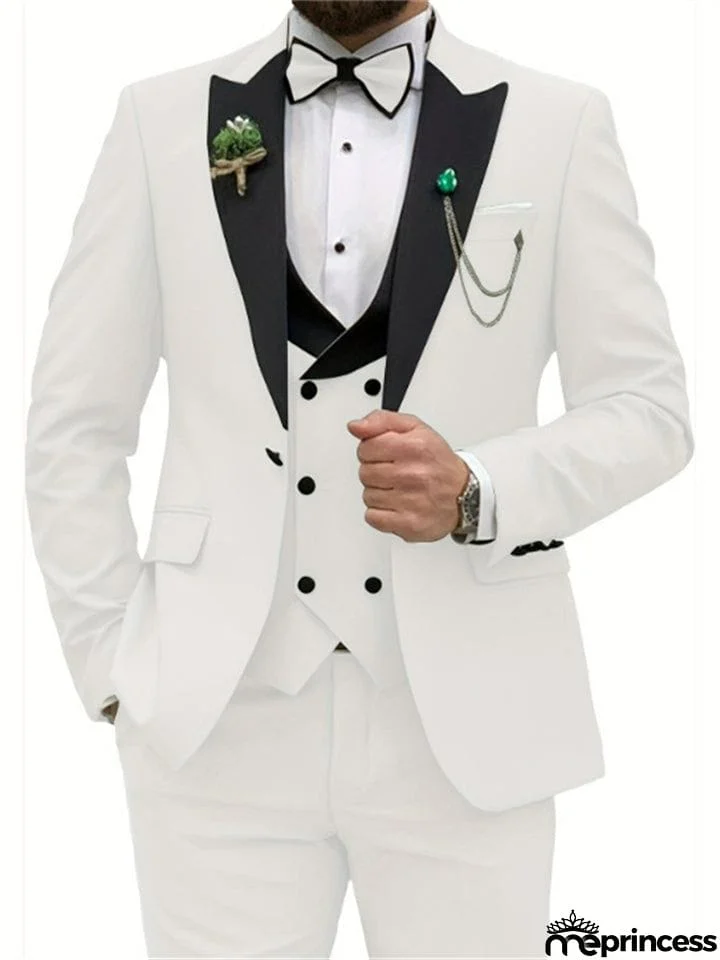 Men's 3 Piece Wedding Prom Suits Bridegroom Blazer + Vest + Pants