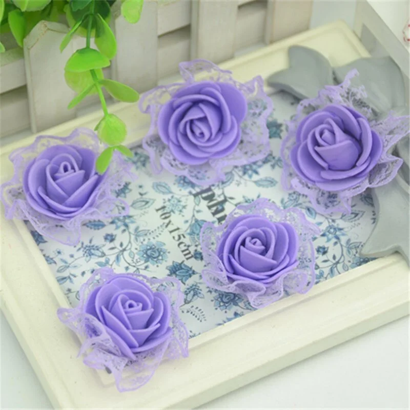 20pcs 3cm Artificial Mini Pe Foam Lace Rose Flower Heads For Wedding Party Decoration Diy Handmade Garland Craft Fake Flowers