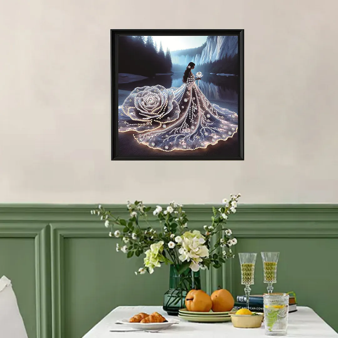 Rose Gown Silhouette Special Shaped 5D DIY Partial Drill Diamond Painting Kits for Adults Beginners Home Decor Crystal Diamond Art 11.81 X11.81inch