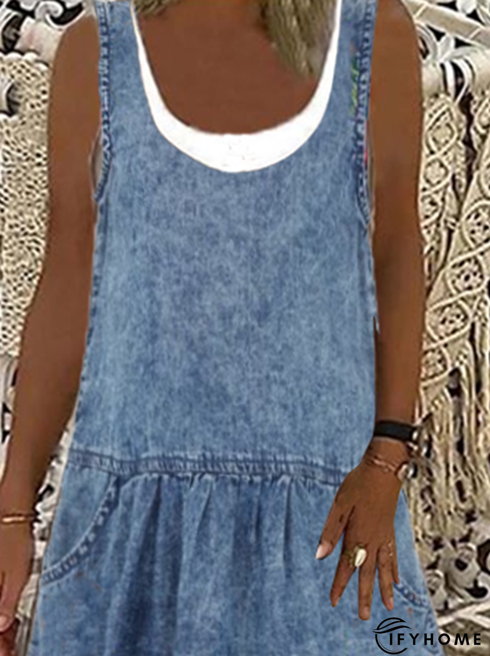 Vintage Sleeveless Denim Plain Weaving Dress | IFYHOME