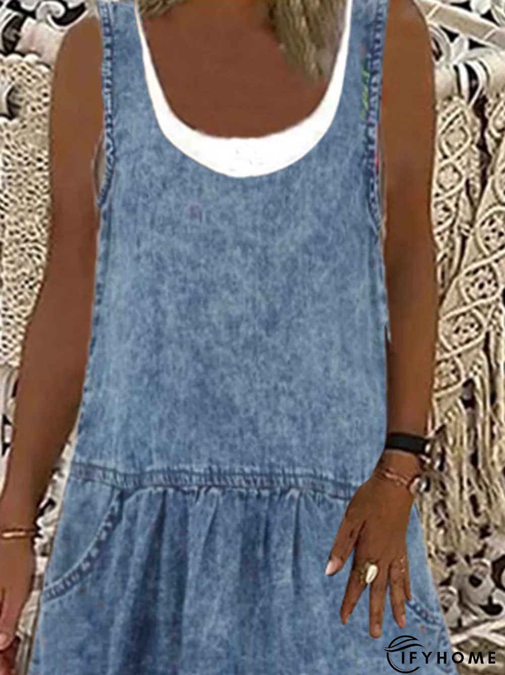 Vintage Sleeveless Denim Plain Weaving Dress | IFYHOME