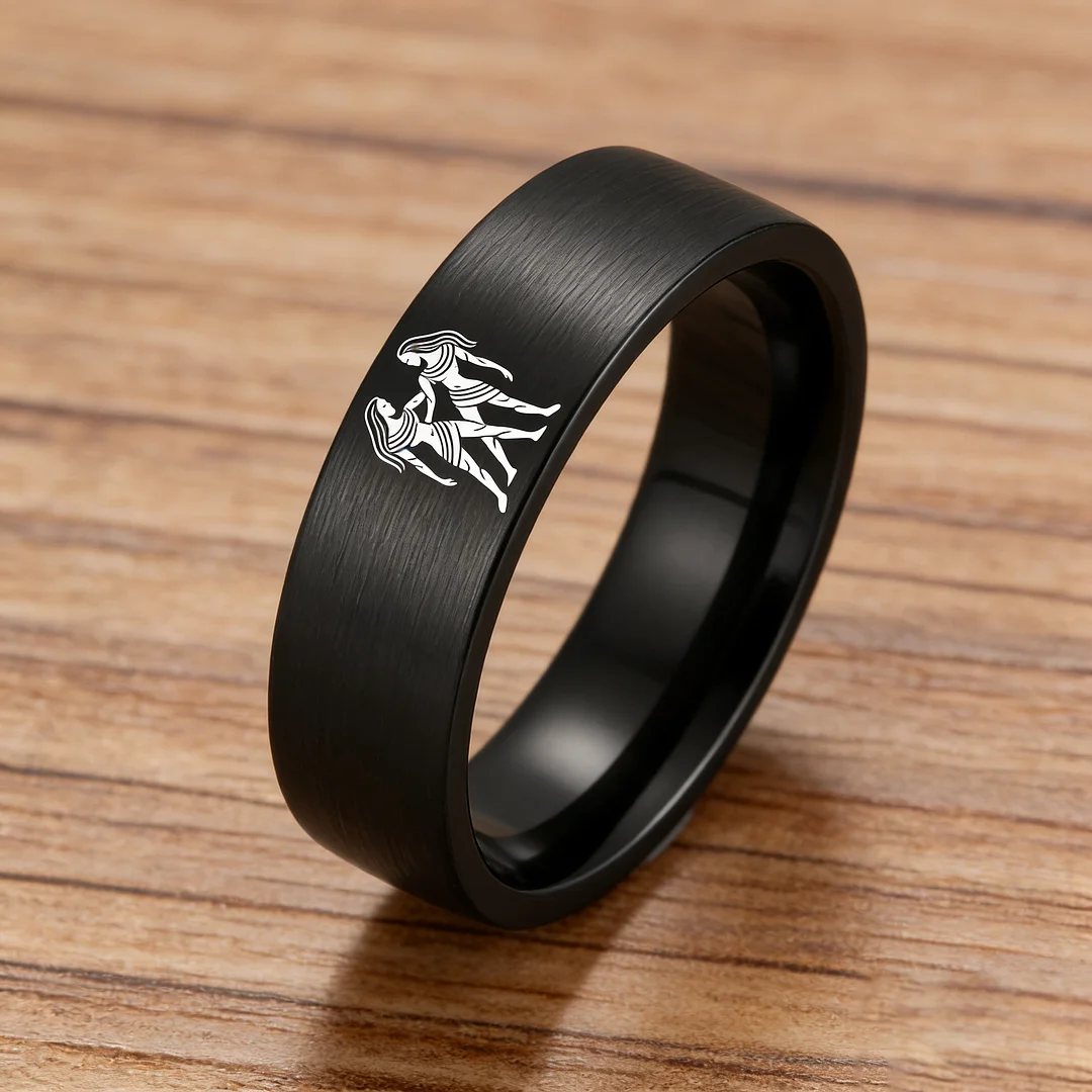 Mens Womens Flat Gemini Tungsten Carbide Ring Black Couple Wedding Bands Top Comfort Fit 4MM 6MM 8MM