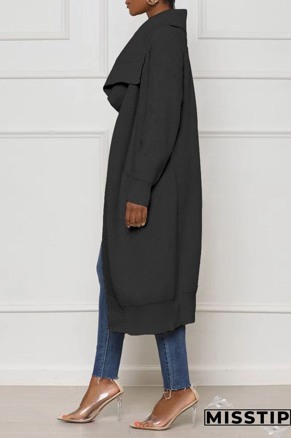 Black Casual Solid Patchwork Cardigan Collar Outerwear