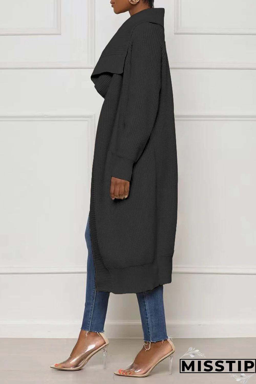 Black Casual Solid Patchwork Cardigan Collar Outerwear