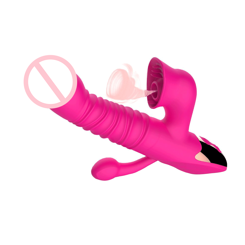 G Spot Vibrator Thrusting Dildo With Suction & Tongue - Rose Toy