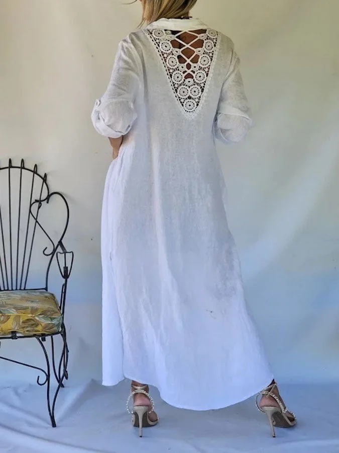 Women's Casual Solid Color Stitching Lace Dress