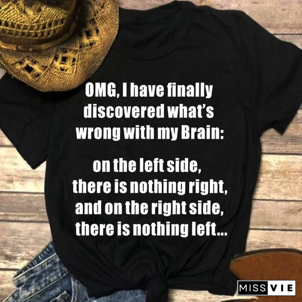 Funny Brain T-Shirts for Women/Girls, Cute Tee with "what's Wrong with My Brain..." Saying, Shirt for Casual Wear