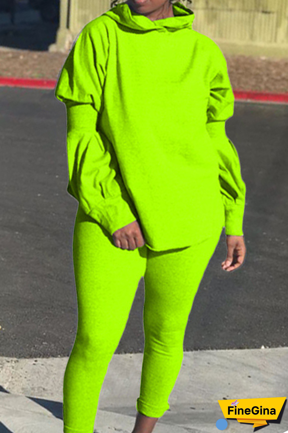 Pink Street Solid Patchwork Hooded Collar Long Sleeve Two Pieces