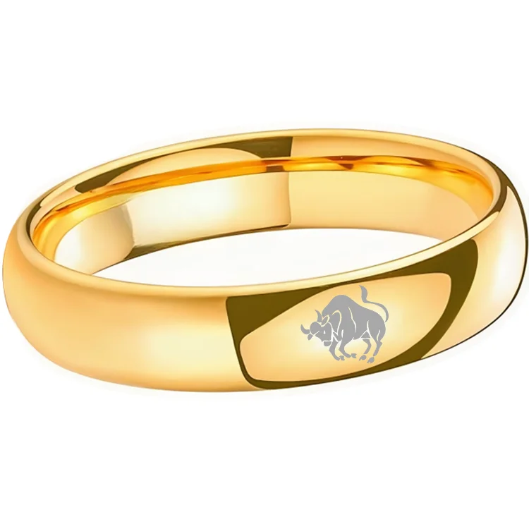 Dome Gold Tungsten Carbide Rings Taurus Couples Tungsten Wedding Bands for Men or Women 4MM 6MM 8MM