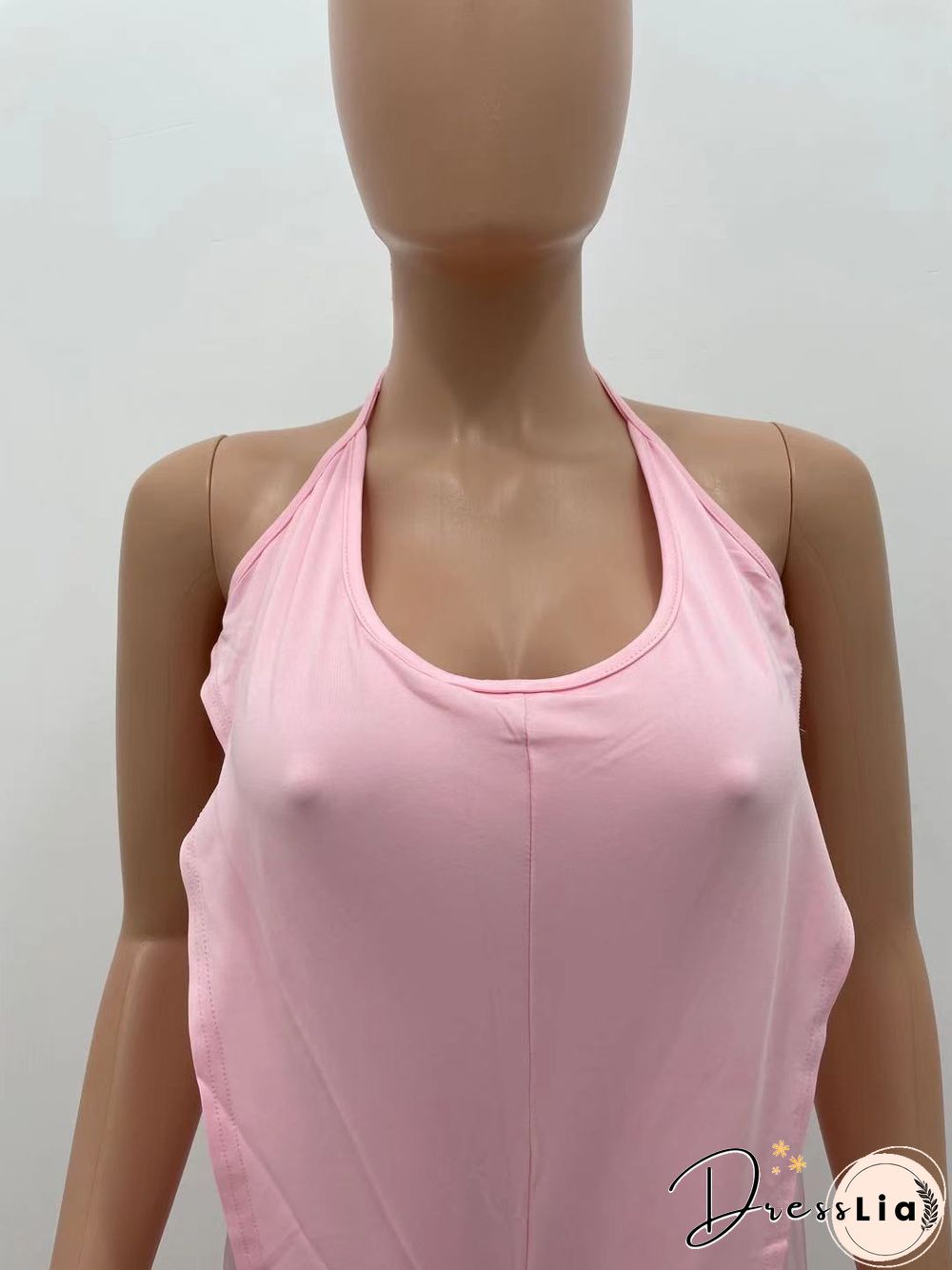 Casual Solid Color Sleeveless Ruffle Halter Lace Up Party Club Summer Plus Size Loose Wide Leg Jumpsuits