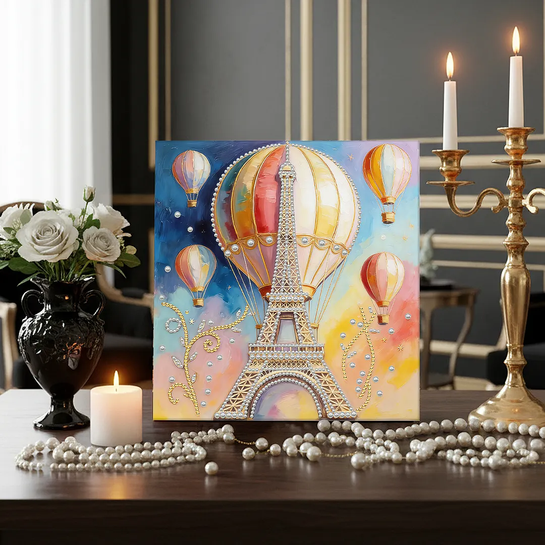 Paris Hot Air Balloon - DIY Pearl Diamond Art Kit With Frame 30*30cm