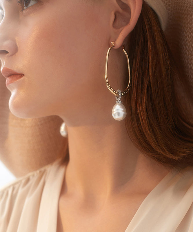 VCSHOES Gold Sterling Silver Alloy Zircon Pearl Hoop Earrings