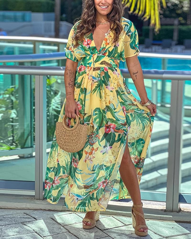 Vacation V Neck Printing Maxi Dress