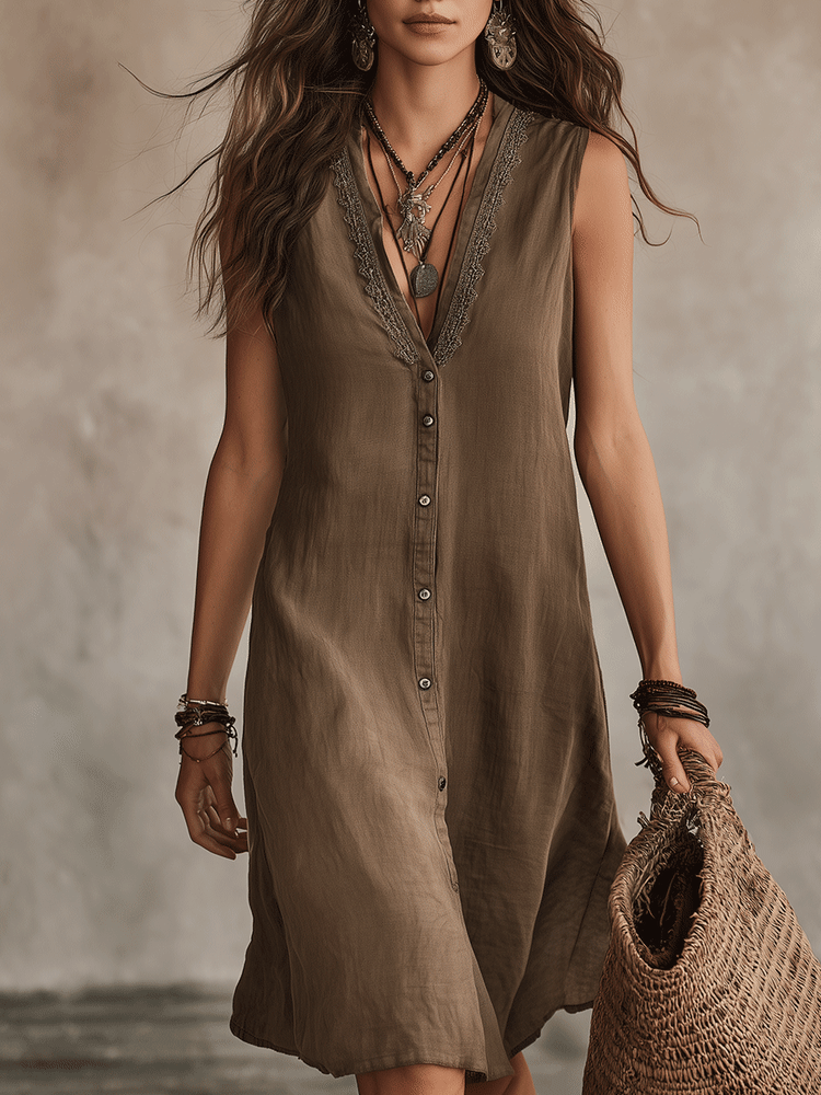 Chic Button-Front Sleeveless Linen Mini Dress