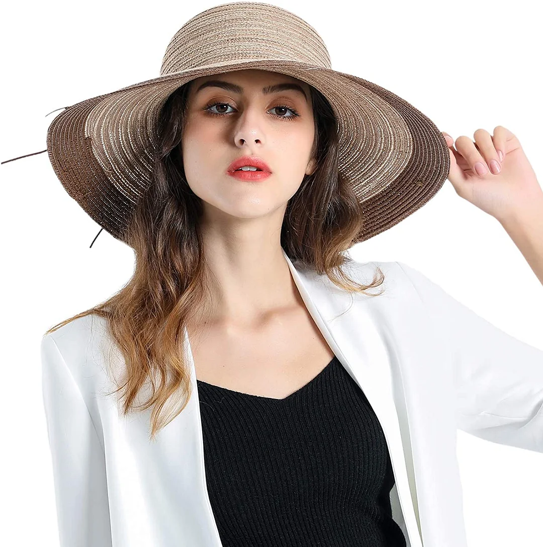 Womens Sun Beach Straw Hat - Wide Brim Floppy Foldable Summer Travel Cap (UV UPF50+)