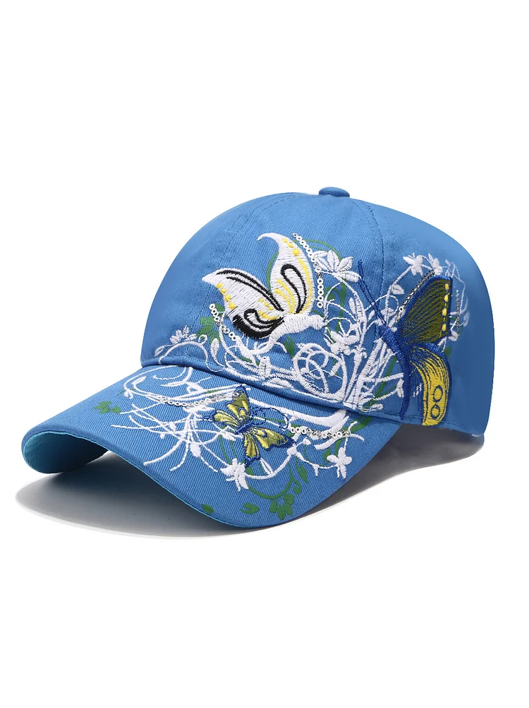 Unisex's Floral Butterfly Embroidery Sequin Vacation Baseball Cap