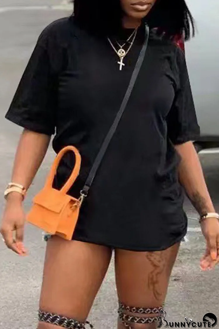 Black Fashion Casual Solid Basic O Neck T-Shirts