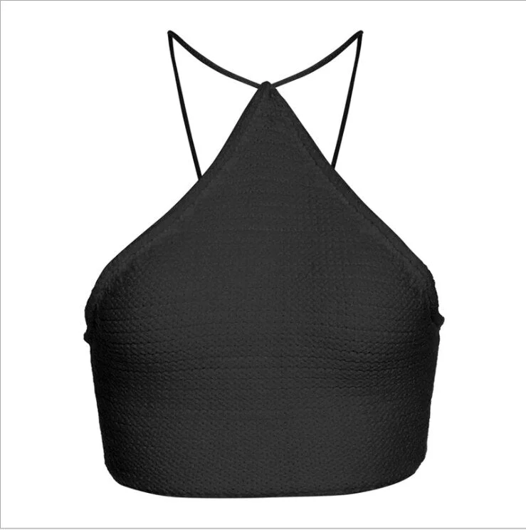 Sampic Sexy Women Casual Knitted Fashion Cotton Halter Sleeveless Crop Tops 2021 Summer Beach Sweat Tank Tops Y2K Skinny Tees