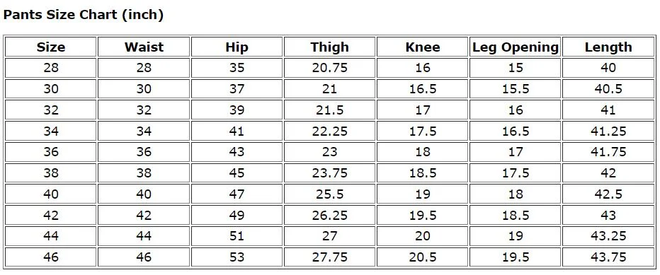 pant size