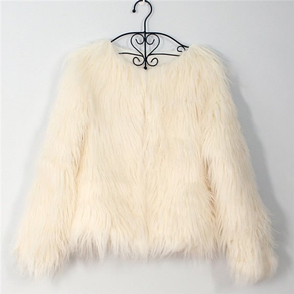 Faroonee Elegant Furry Fur Coat Women Fluffy Warm Long Sleeve Female Outerwear Autumn Winter Coat Jacket Hairy Overcoat 3XL - BlackFridayBuys