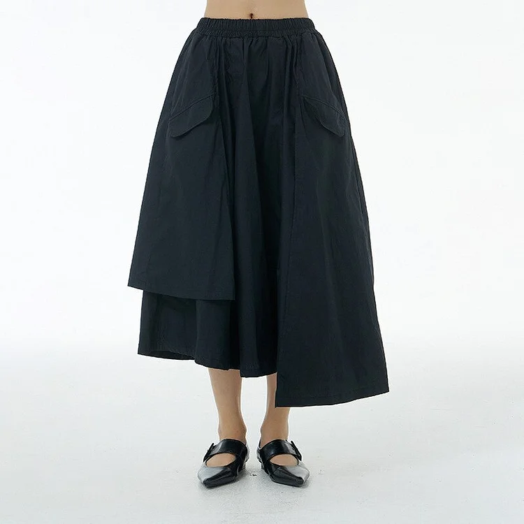 Casual Solid Color Asymmetrical Patchwork Irregular Hem Skirt 